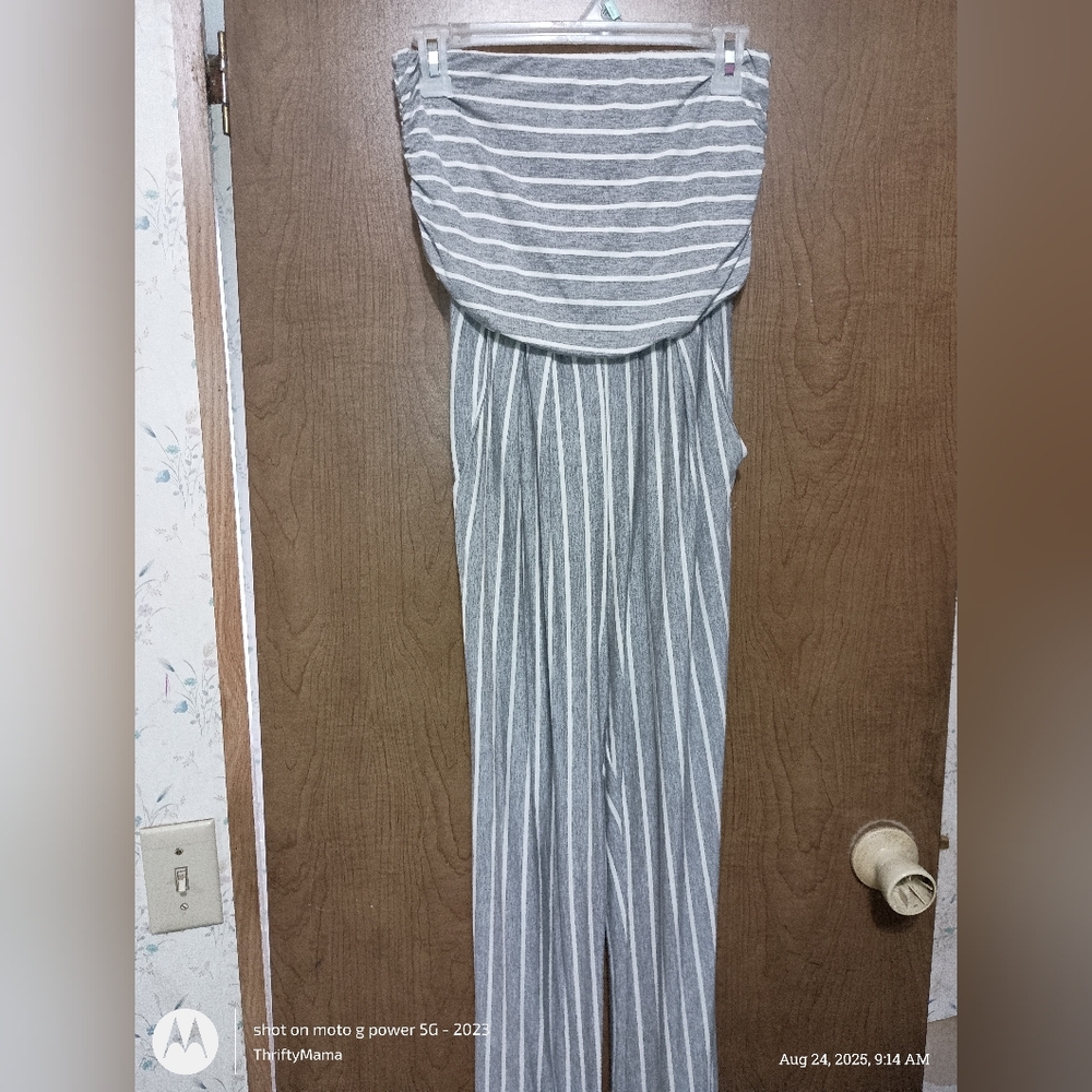 Hello Miss Gray and White Striped Jumpsuit